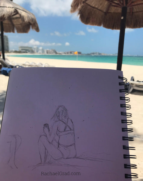 Sketches & Pencil Drawings on the Beach at Club MED Cancún Yucatan Mexico