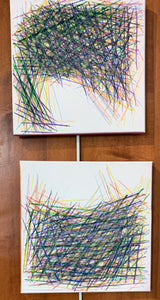 2 Motherhood Hit Me Like a Train, Half Speed paintings #1 and #2 on view in 2024 by Rachael Grad