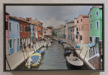 Load image into Gallery viewer, Colourful houses Murano Italy framed art by Rachael Grad