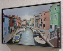 Load image into Gallery viewer, Colourful houses Murano Italy framed art print by Rachael Grad side view.