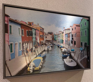 Colourful houses Murano Italy framed artwork by Rachael Grad