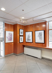 Motherhood Hit Me Like a Train, Grey Line #9 painting by Rachael Grad on view in gallery at the j
