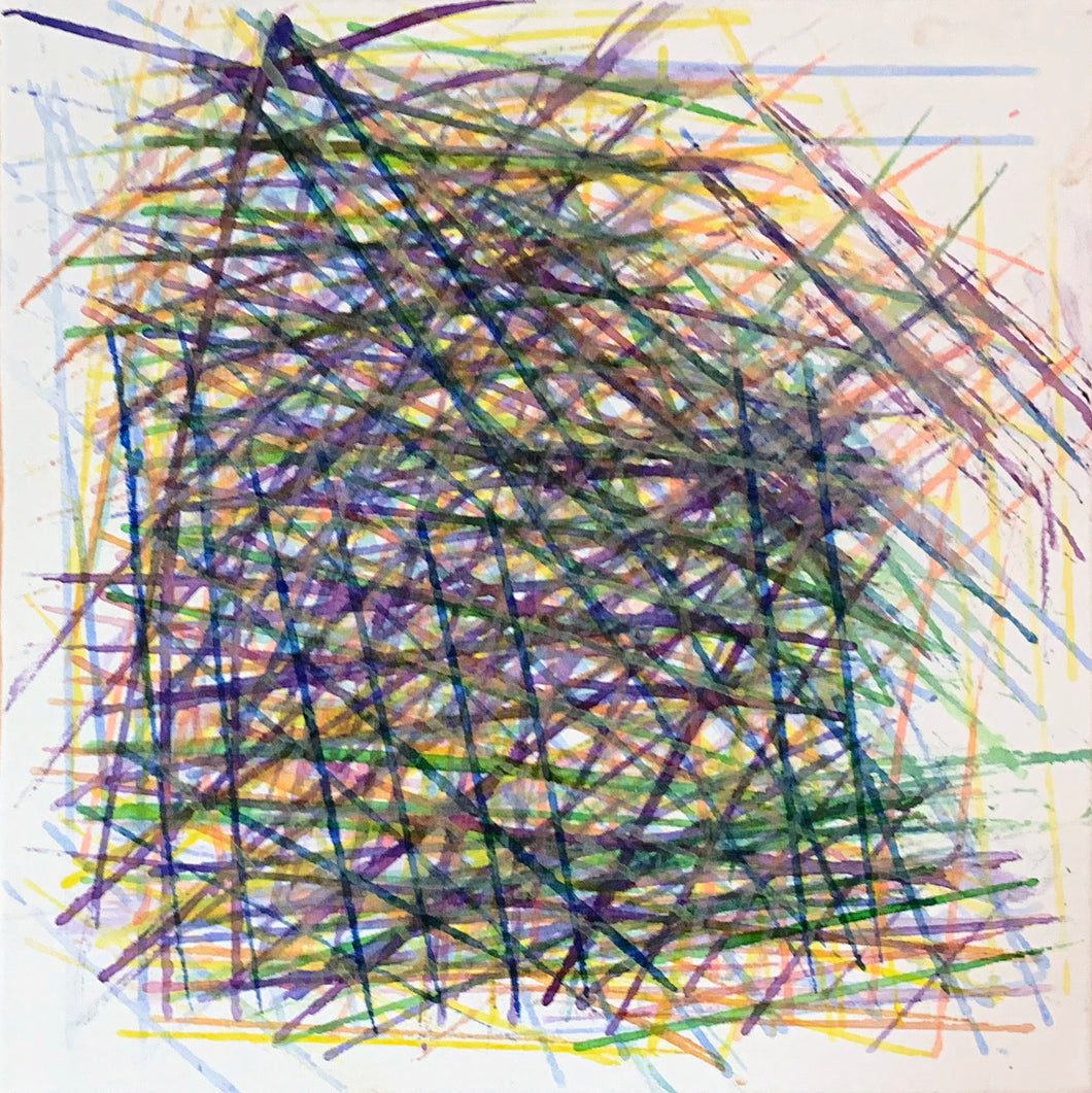 Motherhood Hit Me Like a Train, Half Speed #3 12x12 watercolour on canvas abstract painting by Rachael Grad