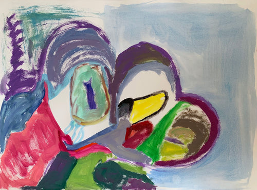 Mommy Mayhem Bird Landscape in Blues Oil on Paper painting by Rachael Grad