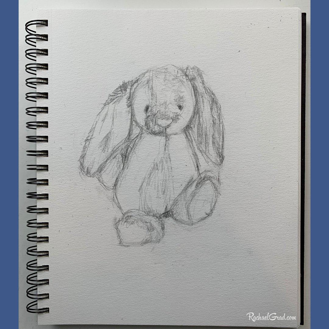 Toy Bunny Rabbit Original Pencil Drawing by Artist Rachael Grad