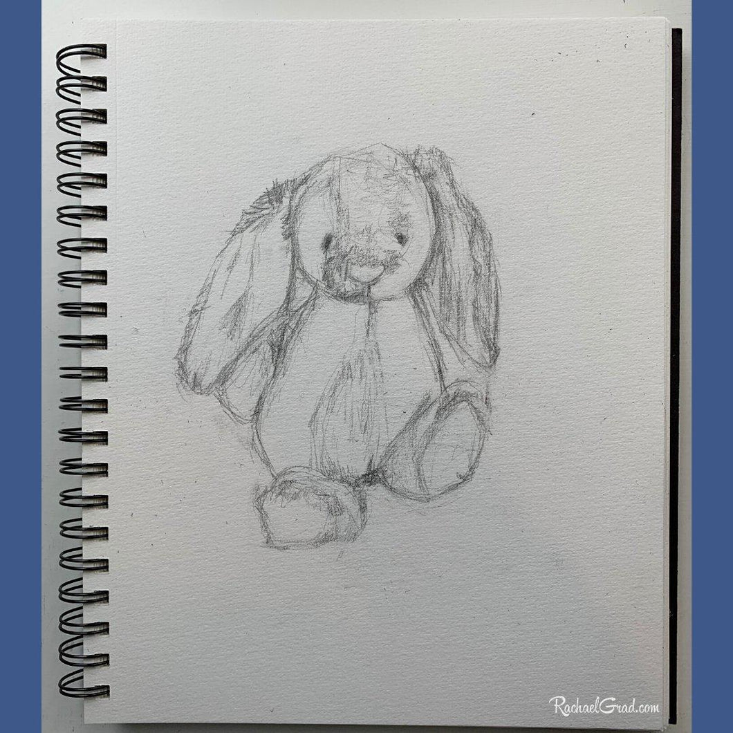 Drawing - Stuffed Toy Bunny-Original Art-Canadian Artist Rachael Grad