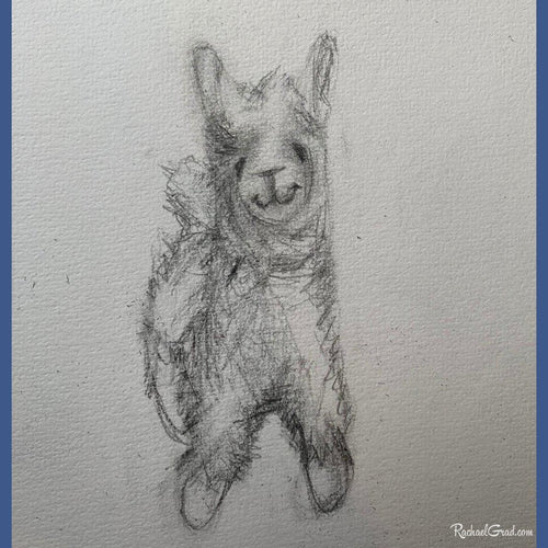 Llama stuffed toy pencil drawing by Toronto Artist Rachael Grad
