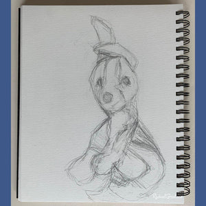 stuffed toy dog resting pencil drawing by Artist Rachael Grad