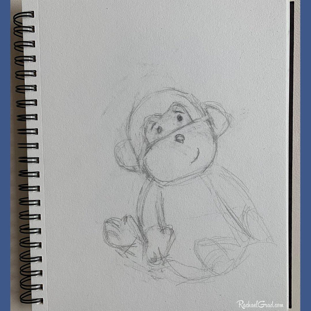 stuffed toy monkey pencil drawing by Artist Rachael Grad