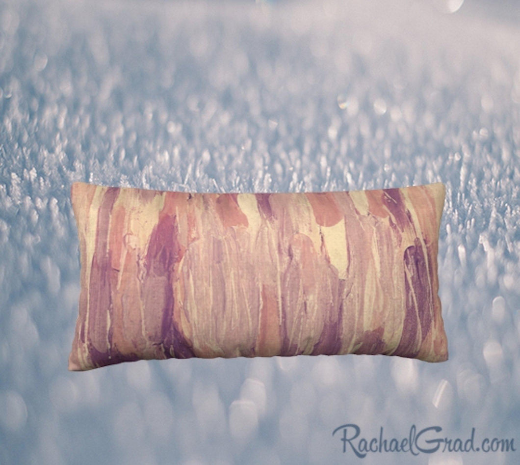 24 x 12 Pillow Case with Pink and Neutral Art by Artist Rachael Grad, front view