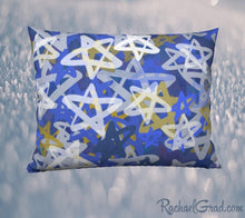 Load image into Gallery viewer, Pillowcase with Blue White Stars Art by Toronto Artist Rachael Grad