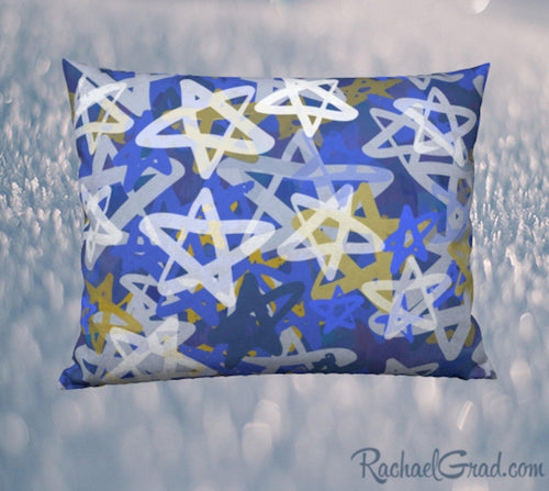 Pillowcase with Blue White Stars Art by Toronto Artist Rachael Grad