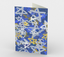 Load image into Gallery viewer, Mazel Tov stationery card by Artist Rachael Grad back view magen david