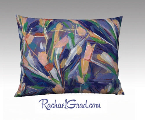 Abstract Flowers Large Pillowcase, 26 x 20 Pillow, Abstract Floral Long Pillow Cover, Natural Linen Pillowcase, Purple Decorative Pillow Art by Artist Rachael Grad