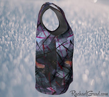 Load image into Gallery viewer, Tank Tops for Women in Black Purple Art by Toronto Artist Rachael Grad side view snow