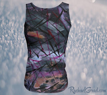 Load image into Gallery viewer, Fitted Tank Top in Black Purple Abstract Art by Artist Rachael Grad back