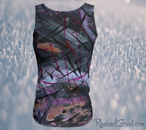 Fitted Tank Top in Black Purple Abstract Art by Artist Rachael Grad back