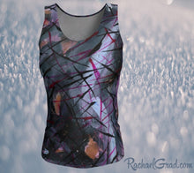 Load image into Gallery viewer, Fitted Tank Top in Black Purple Abstract Art by Artist Rachael Grad front