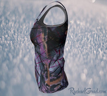 Load image into Gallery viewer, Fitted Tank Top in Black Purple Abstract Art by Artist Rachael Grad side view