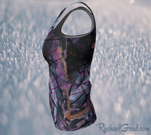 Fitted Tank Top in Black Purple Abstract Art by Artist Rachael Grad side view