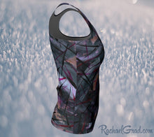 Load image into Gallery viewer, Fitted Tank Top in Black Purple Abstract Art by Artist Rachael Grad side