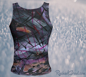 Fitted Tank Top in Black Abstract Art by Toronto Artist Rachael Grad back