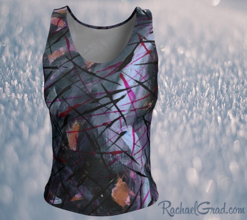 Fitted Tank Top in Black Abstract Art by Toronto Artist Rachael Grad front