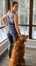 Load image into Gallery viewer, Tank Top Regular Fit by Toronto Artist Rachael Grad in Black Purple on Jess with dog