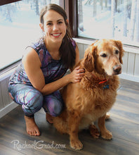 Load image into Gallery viewer, Tank Top Regular Fit by Toronto Artist Rachael Grad in Black Purple on Jess with dog
