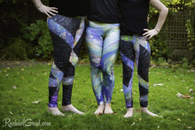 Load image into Gallery viewer, green and black art leggings by artist rachael grad on moms and daughter front view