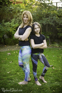 Black Leggings Mom and Me Tights by Artist Rachael Grad Max mom and daughter front