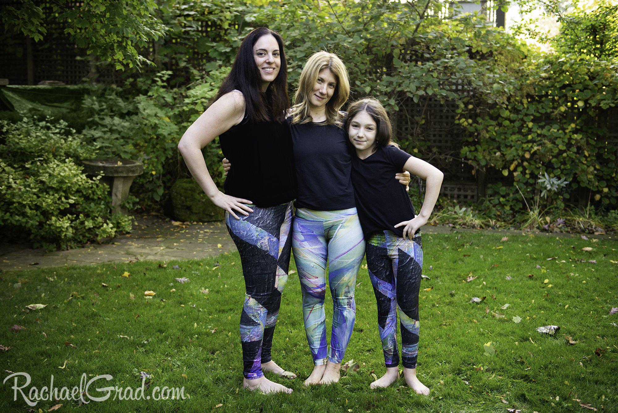 Womens Yoga Leggings with Green Artwork, Canadian Artist Rachael Grad