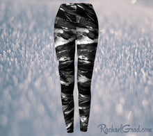 Load image into Gallery viewer, Black and White Leggings Pants by Toronto Artist Rachael Grad, elastic waist front