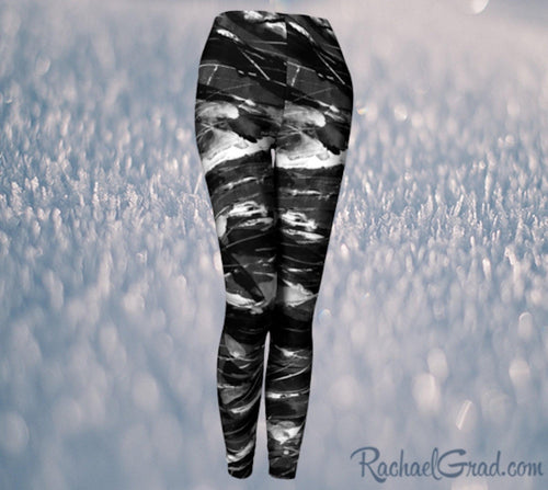 Black and White Leggings Pants by Toronto Artist Rachael Grad, elastic waist front view