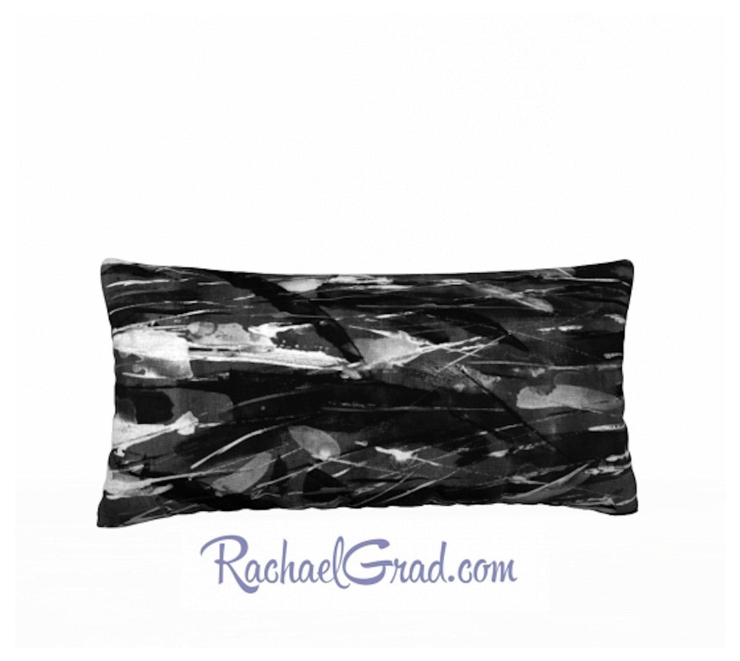 Pillowcase Black and White Brushstrokes 24 x 12 pillow by Rachael Grad back