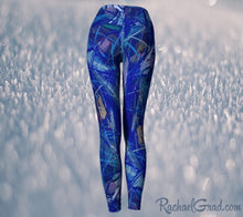 Load image into Gallery viewer, Blue Abstract Art Women&#39;s Yoga Leggings by Canadian Artist Rachael Grad back view