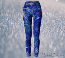 Load image into Gallery viewer, Blue Abstract Art Women&#39;s Yoga Leggings by Toronto Artist Rachael Grad
