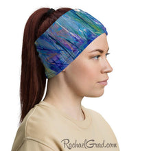 Load image into Gallery viewer, Blue Green Face Mask as Head Bandana by Artist Rachael Grad side view