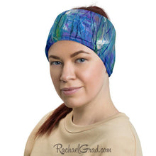 Load image into Gallery viewer, Blue Green Face Mask as Head Bandana by Artist Rachael Grad