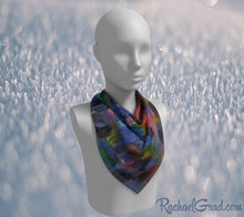 Load image into Gallery viewer, Blue Purple Artist Scarf by Toronto Artist Rachael Grad in 26&quot; x 26&quot;