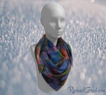 Load image into Gallery viewer, Blue Purple Artist Scarf by Toronto Artist Rachael Grad in 36&quot; x 36&quot;