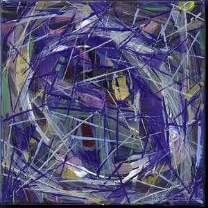 Blue Circle Marks Abstract Original Painting Art, Artist Rachael Grad