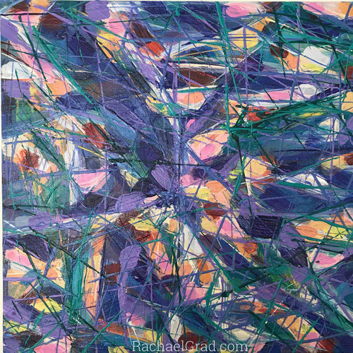 Blue Green Abstract Flowers 1 Painting-Original Art-Canadian Artist Rachael Grad