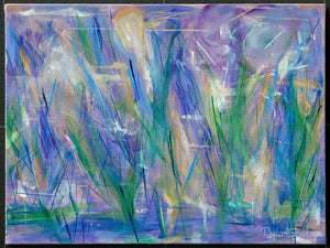Purple Blue Abstract Grass & Flowers Painting-Original Art-Canadian Artist Rachael Grad