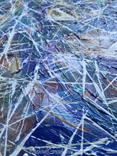 Load image into Gallery viewer, Blue White Abstract Marks Painting Texture Detail Closeup by Artist Rachael Grad