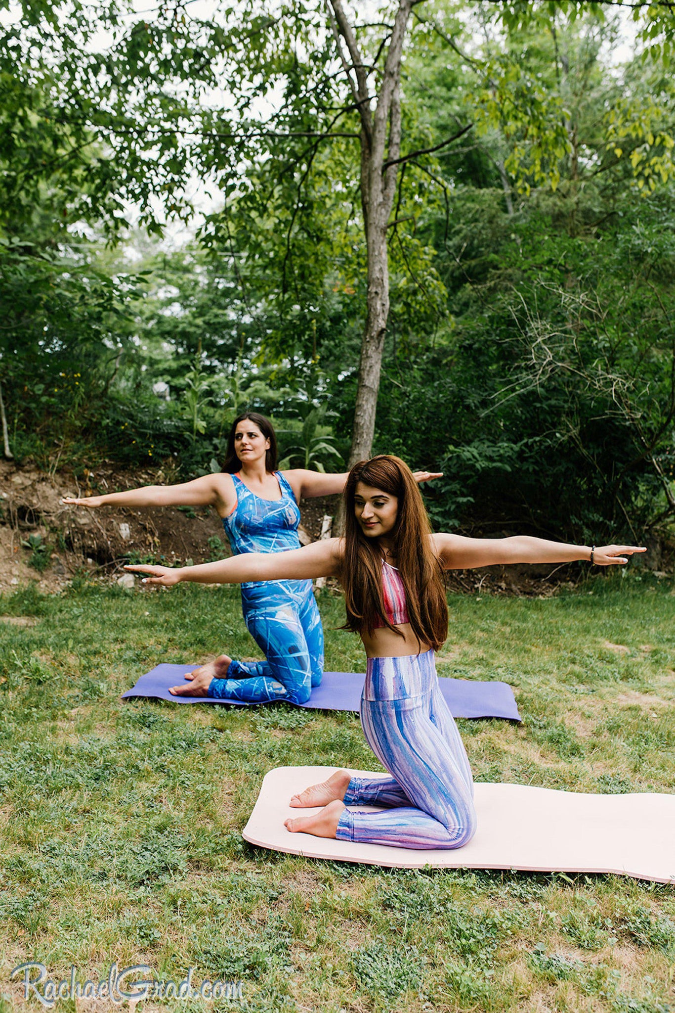 Women's Yoga Leggings with Blue Abstract Art by Artist Rachael Grad