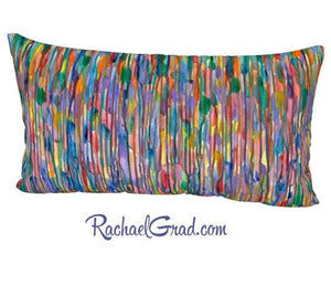 Silk Bed Pillowcase with Rainbow Striped Art by Toronto Artist Rachael Grad