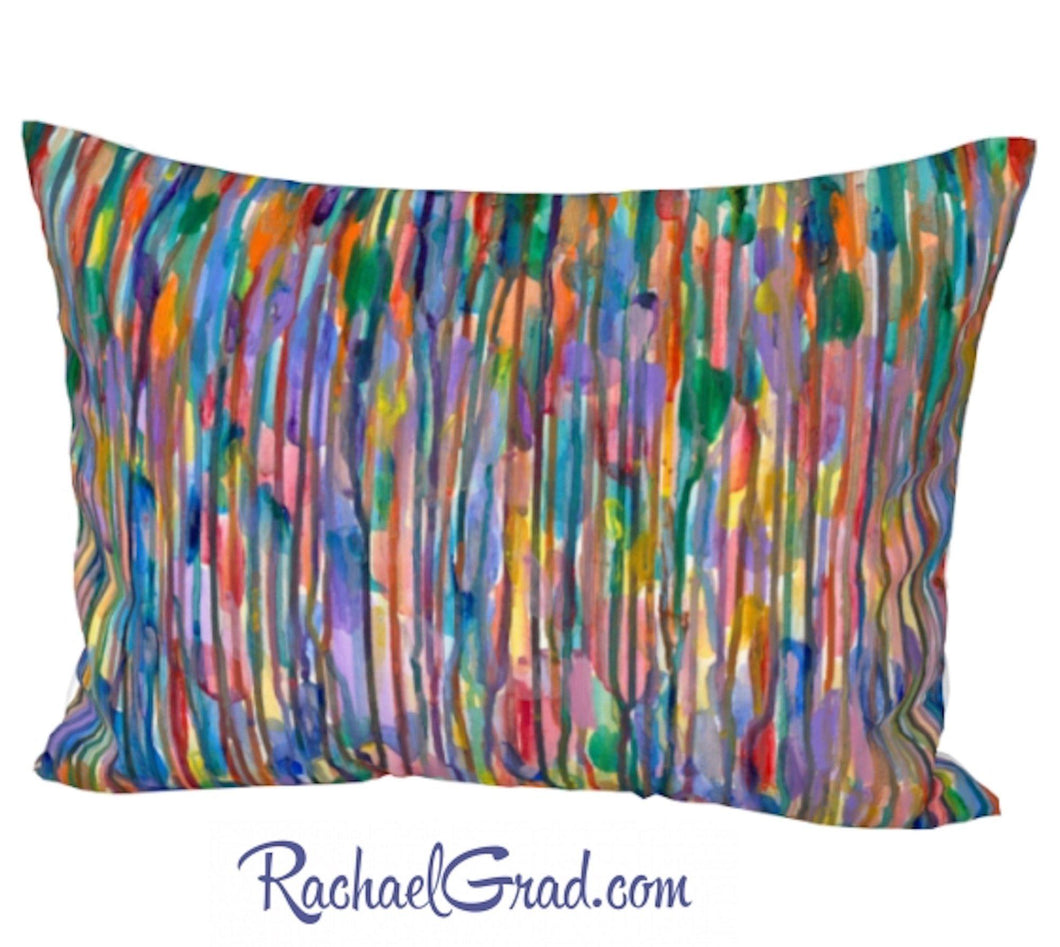 Silk Bed Pillowcase with Rainbow Striped Art by Artist Rachael Grad