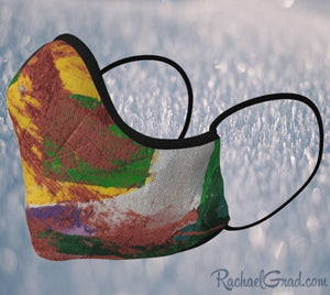 Made in Canada Face Masks with Yellow and Green Abstract Art side view