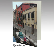 Load image into Gallery viewer, Canal reds venice italy card note-Stationery Card- front Canadian Artist Rachael Grad 